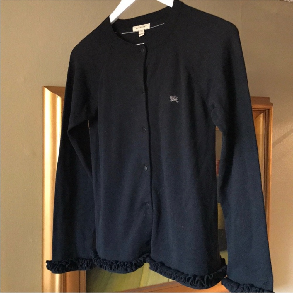 Girls Authentic Burberry Black Ruffle Trim Cardigan in size 14 years